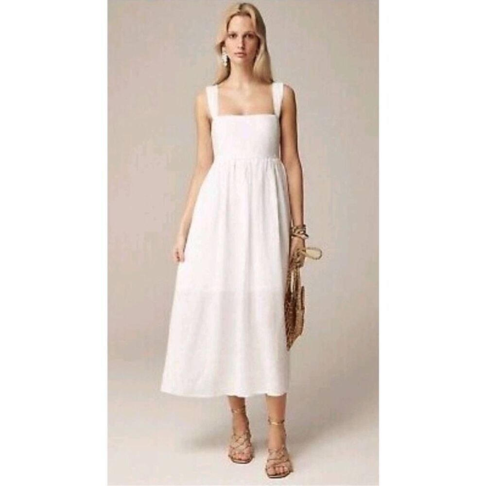 J. Crew Squareneck Midi Dress Size 22 Linen White Bridal NWT